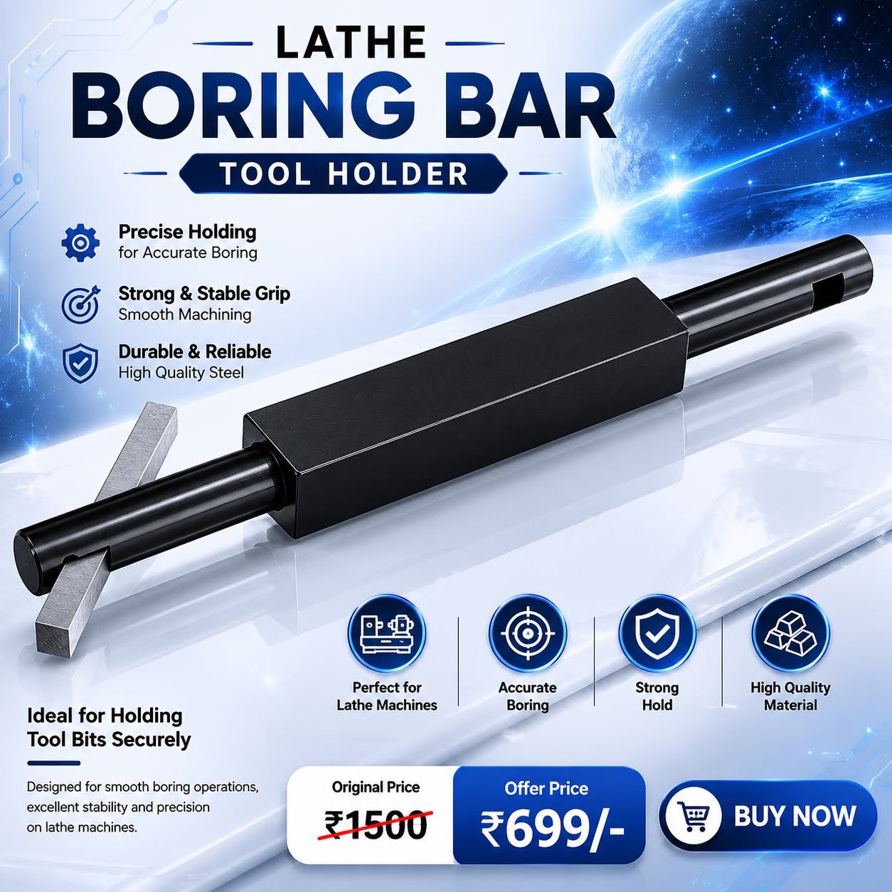 3/8 BORING BAR FOR TOOL BIT LATH PACK OF 1PC ONLY BORING BAR - Image 2